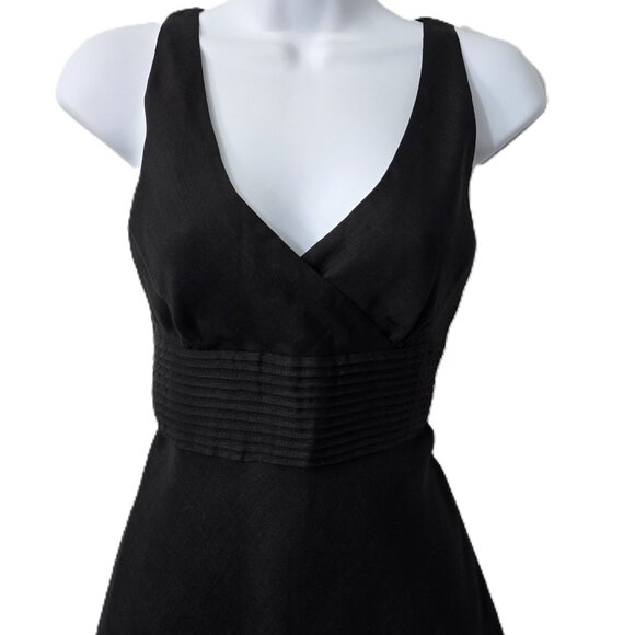 J Crew Linen Dress 2 XS Fit Flare Fully Lined V Neck Black Wedding Party LBD - Picture 3 of 7